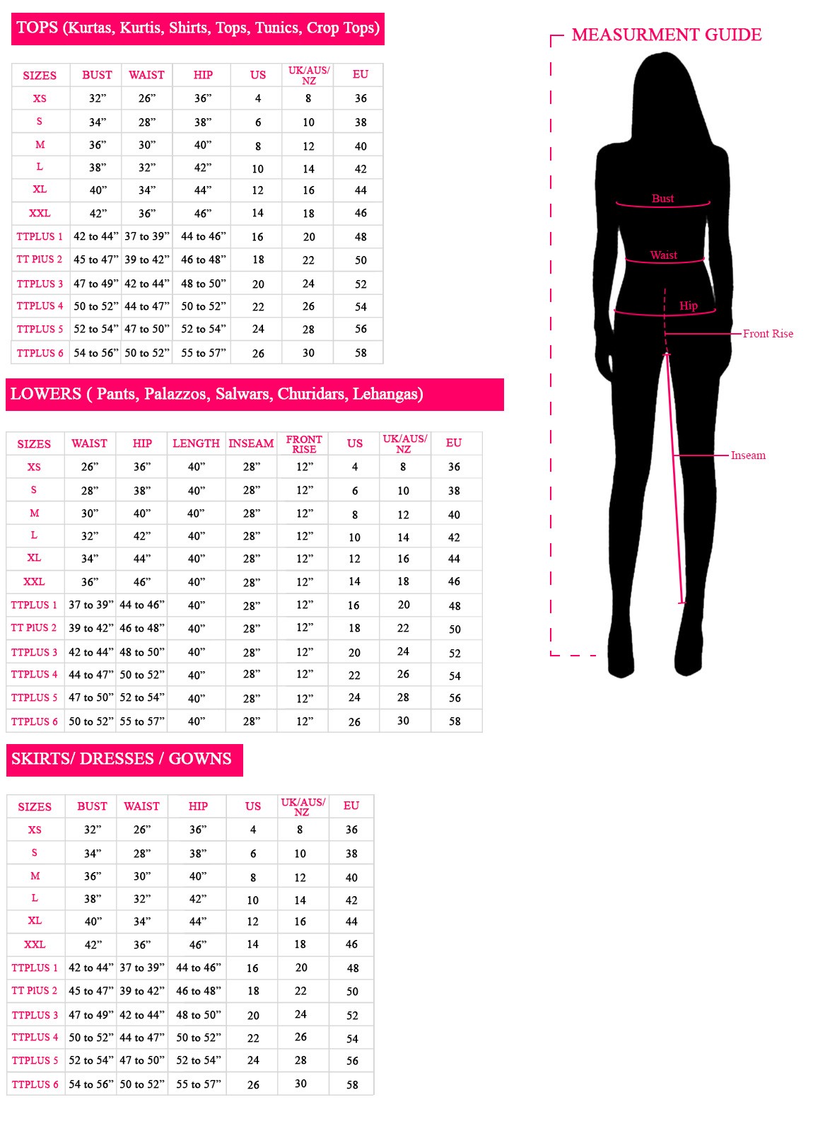 James Size Chart Women